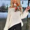 Swetry ifriko | Sweter Oversize Z Obnizanymi Ramionami Bezowy