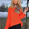 Swetry ifriko | Sweter Oversize Z Obnizanymi Ramionami Orange