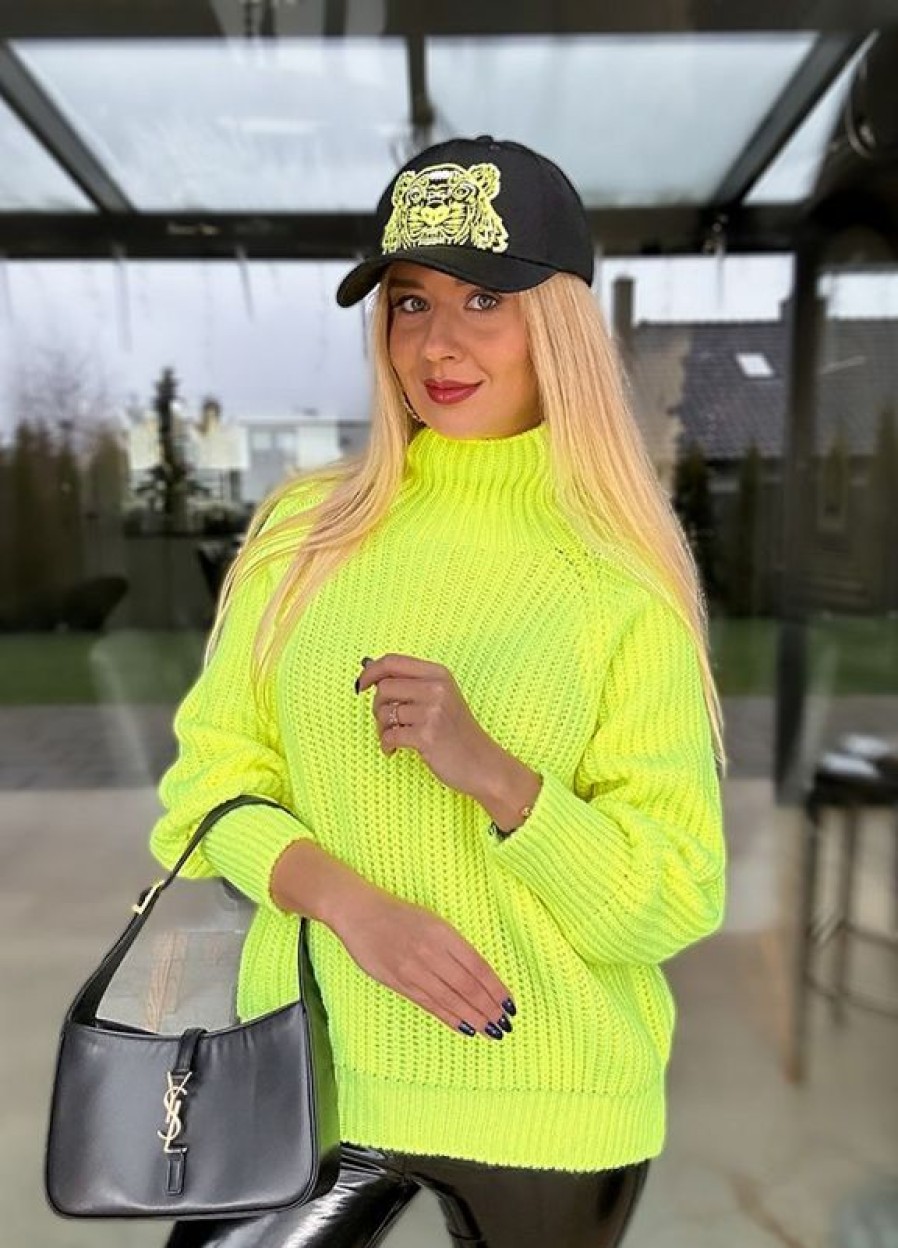 Swetry ifriko | Klasyczny Sweter Oversize Z Golfem Neon